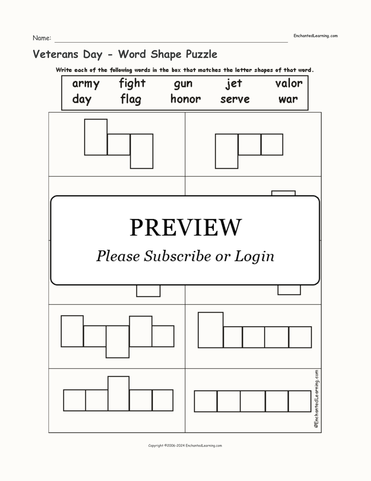 Veterans Day - Word Shape Puzzle interactive worksheet page 1