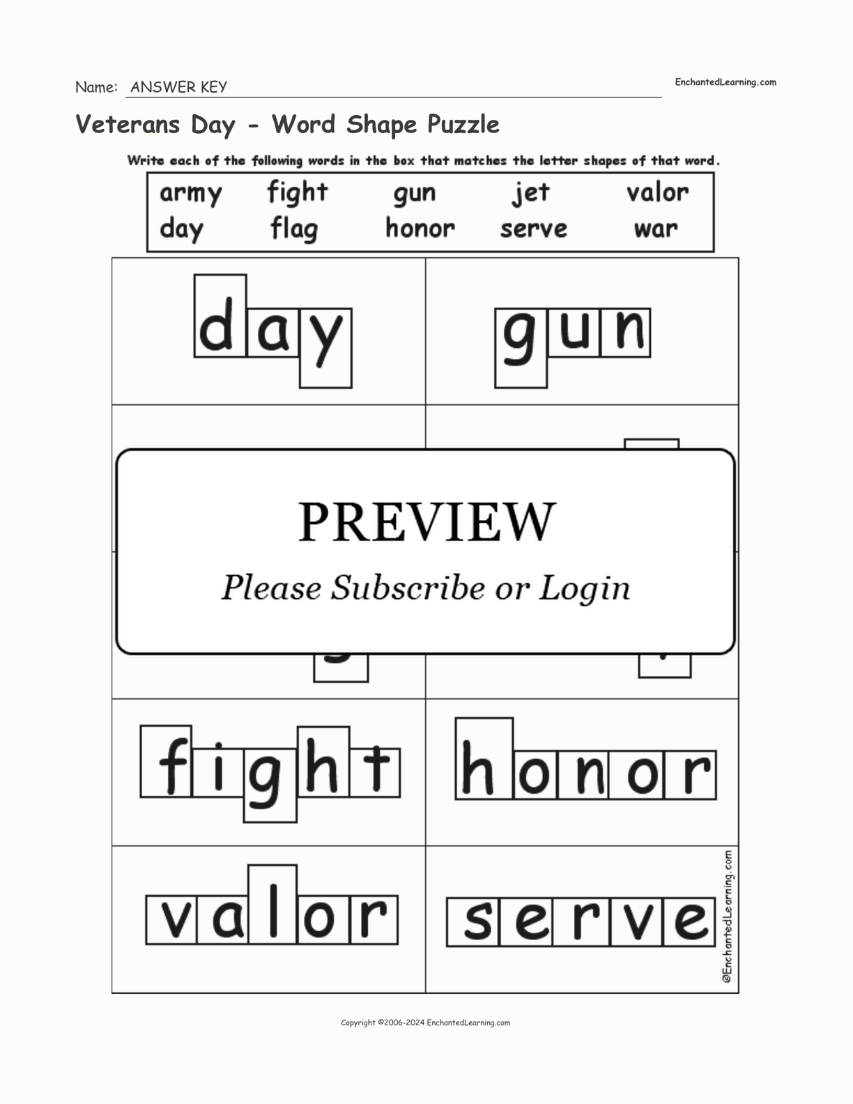 Veterans Day - Word Shape Puzzle interactive worksheet page 2