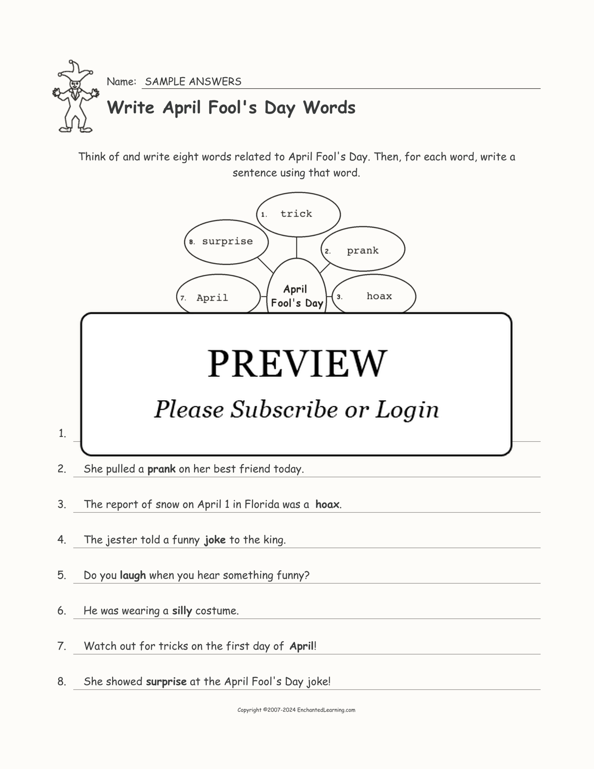 Write April Fool's Day Words interactive worksheet page 2