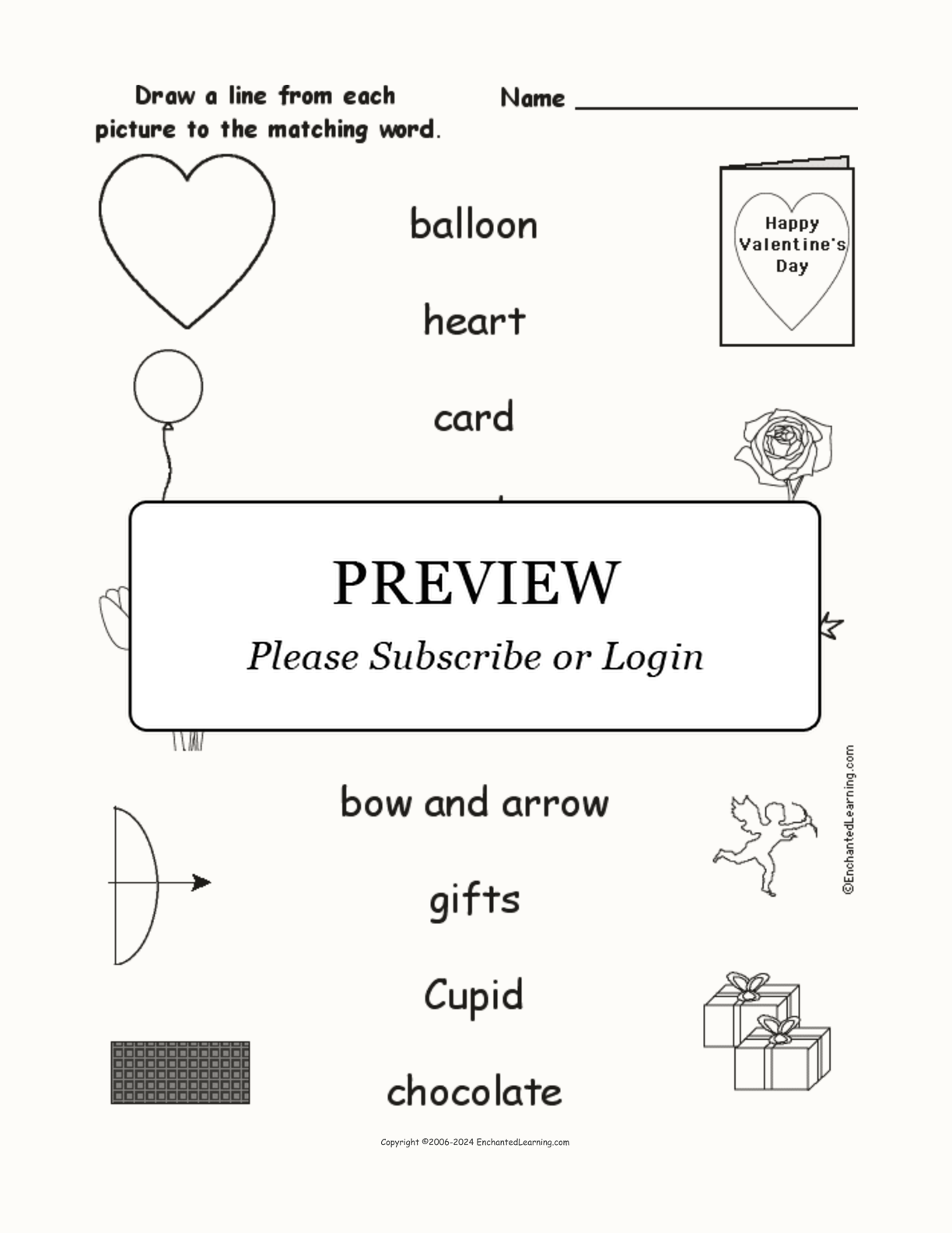 Valentine's Day - Match the Words to the Pictures interactive worksheet page 1