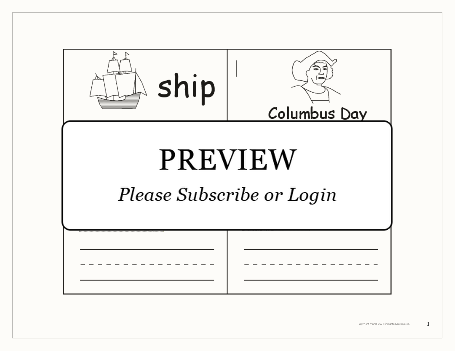 Columbus Day Word Book interactive printout page 1