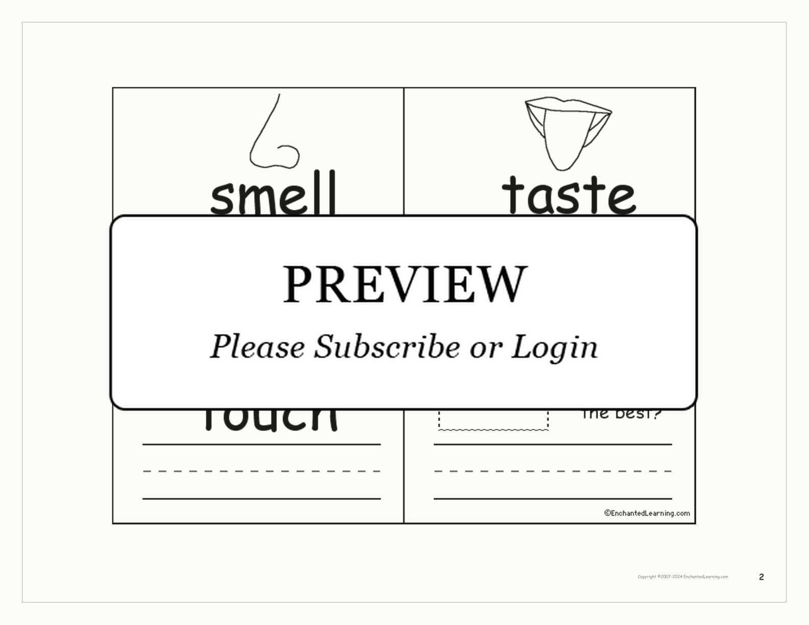 Senses Word - Printable Book interactive worksheet page 2