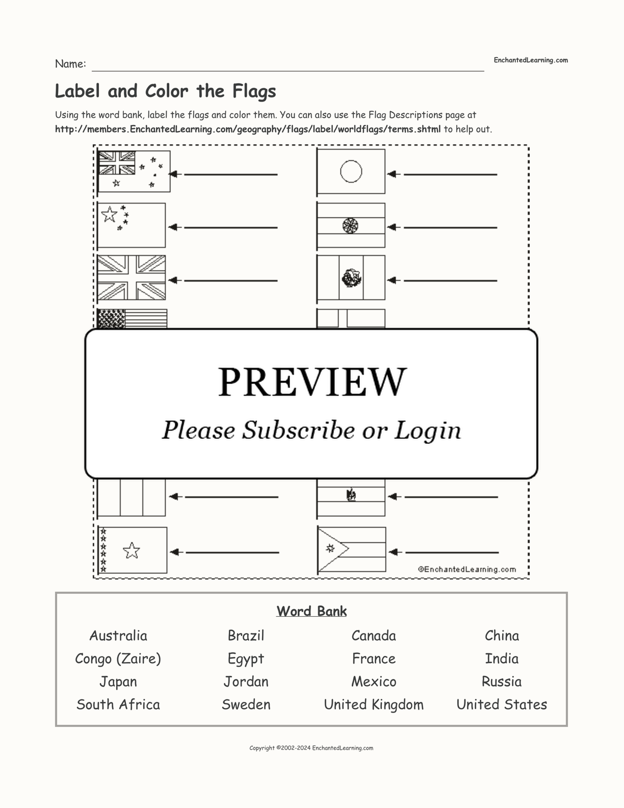 Label and Color the Flags interactive worksheet page 1