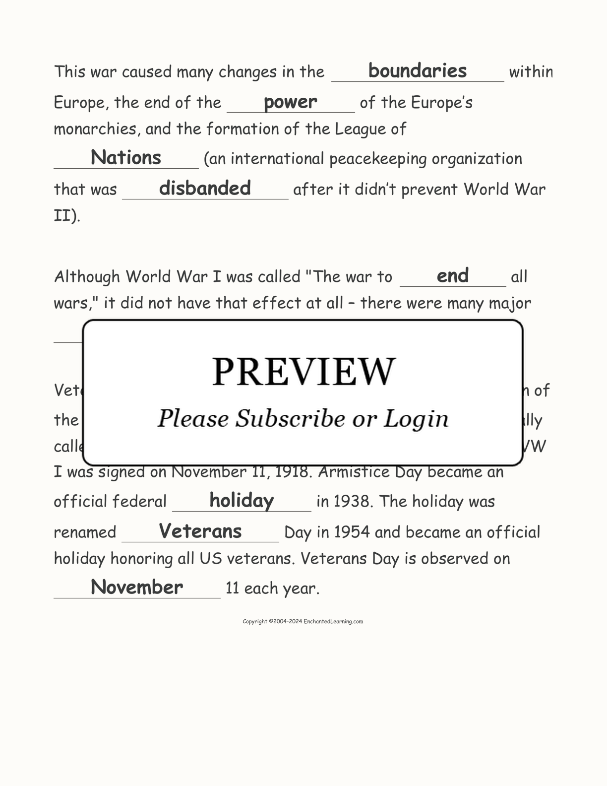 World War I: Cloze Activity interactive worksheet page 4