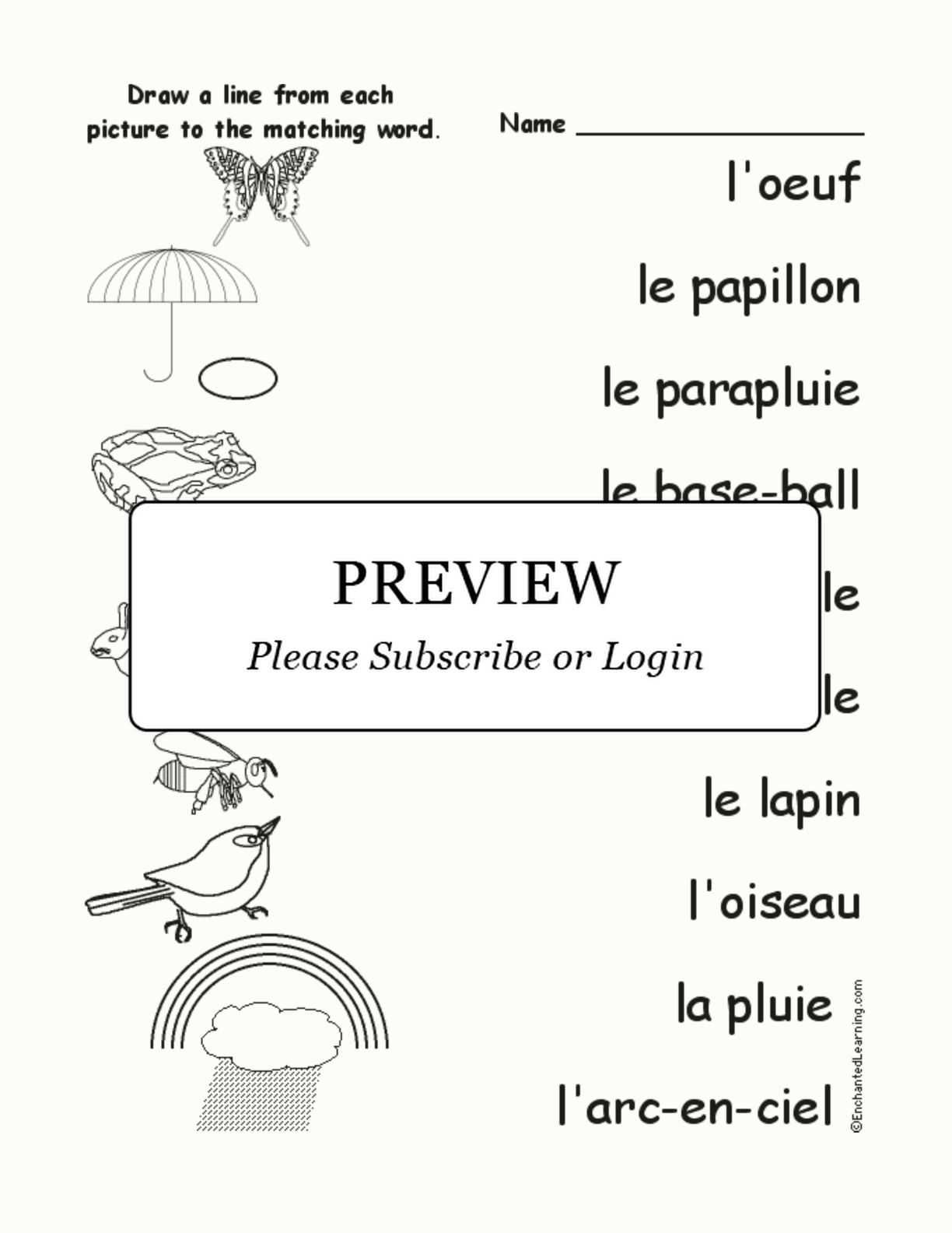Match the French Spring Words to the Pictures interactive worksheet page 1
