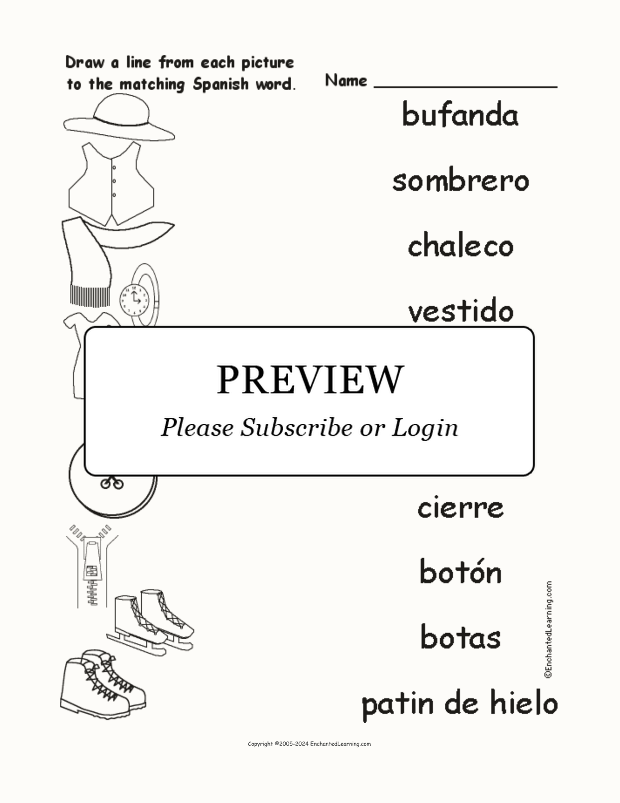 Clothes #2 - Match the Spanish Words to the Pictures interactive worksheet page 1