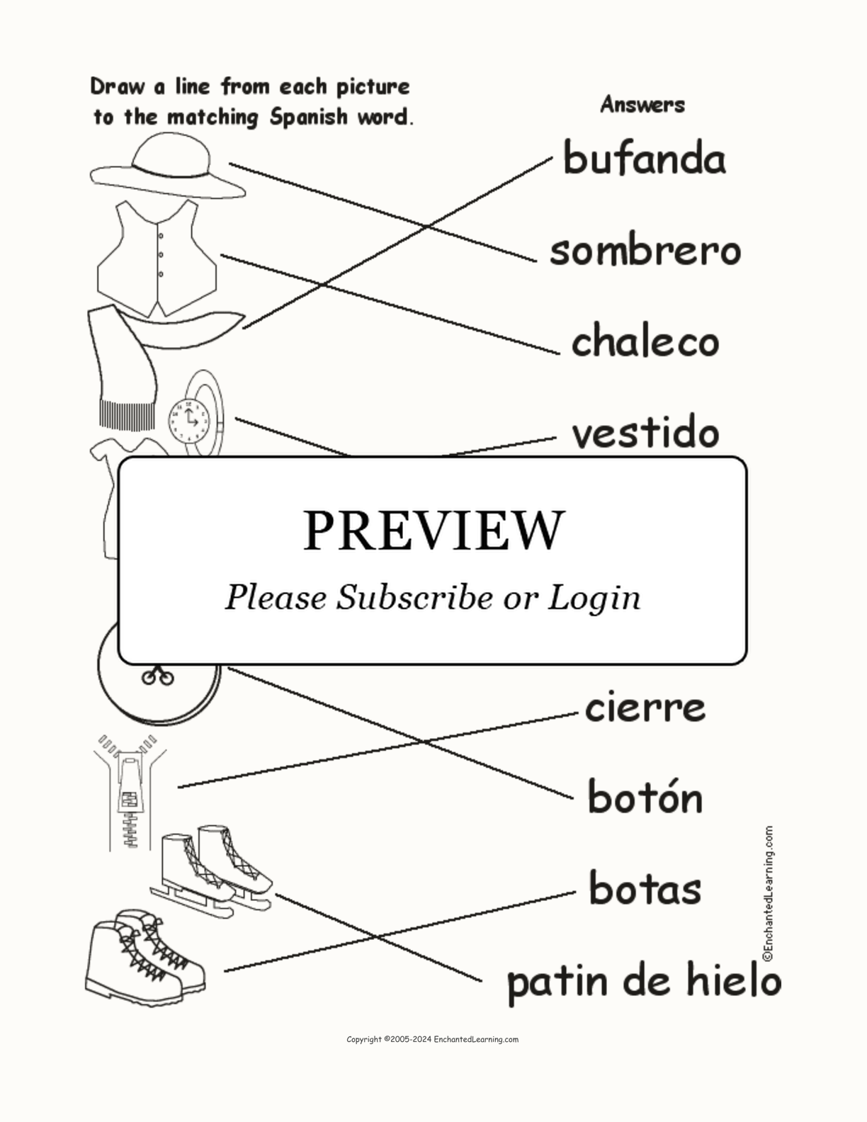 Clothes #2 - Match the Spanish Words to the Pictures interactive worksheet page 2