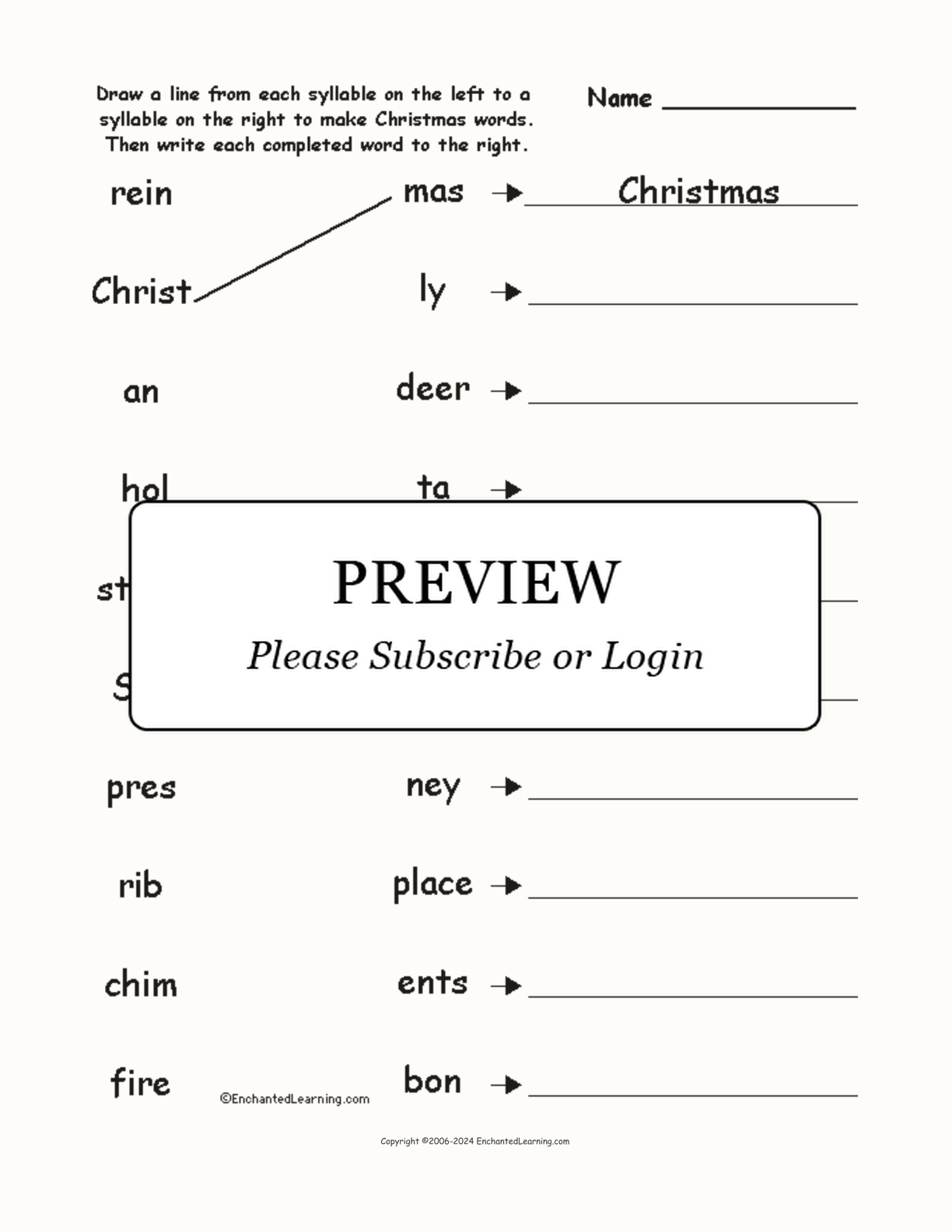 Match the Syllables: Christmas Words interactive worksheet page 1