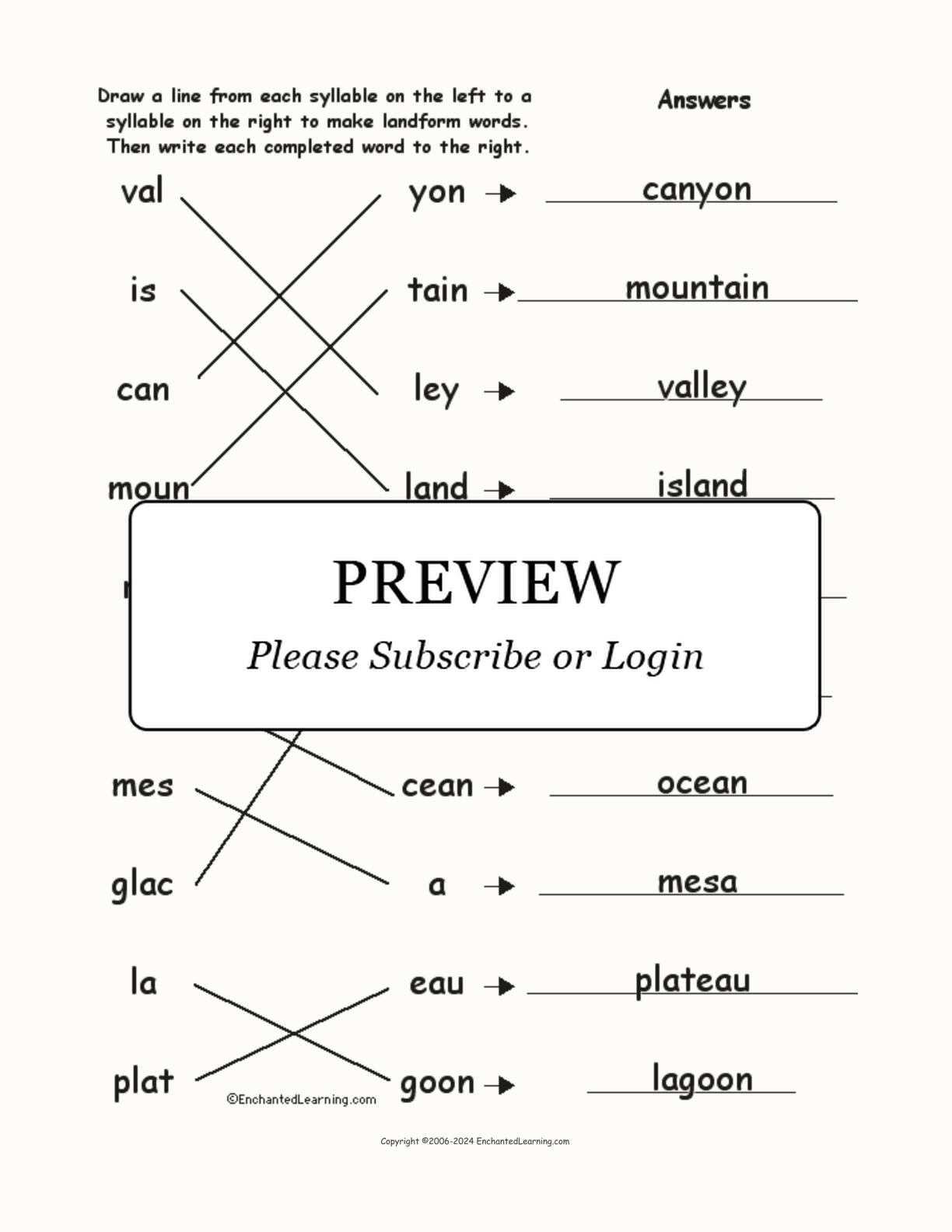 Match the Syllables: Landform Words interactive worksheet page 2