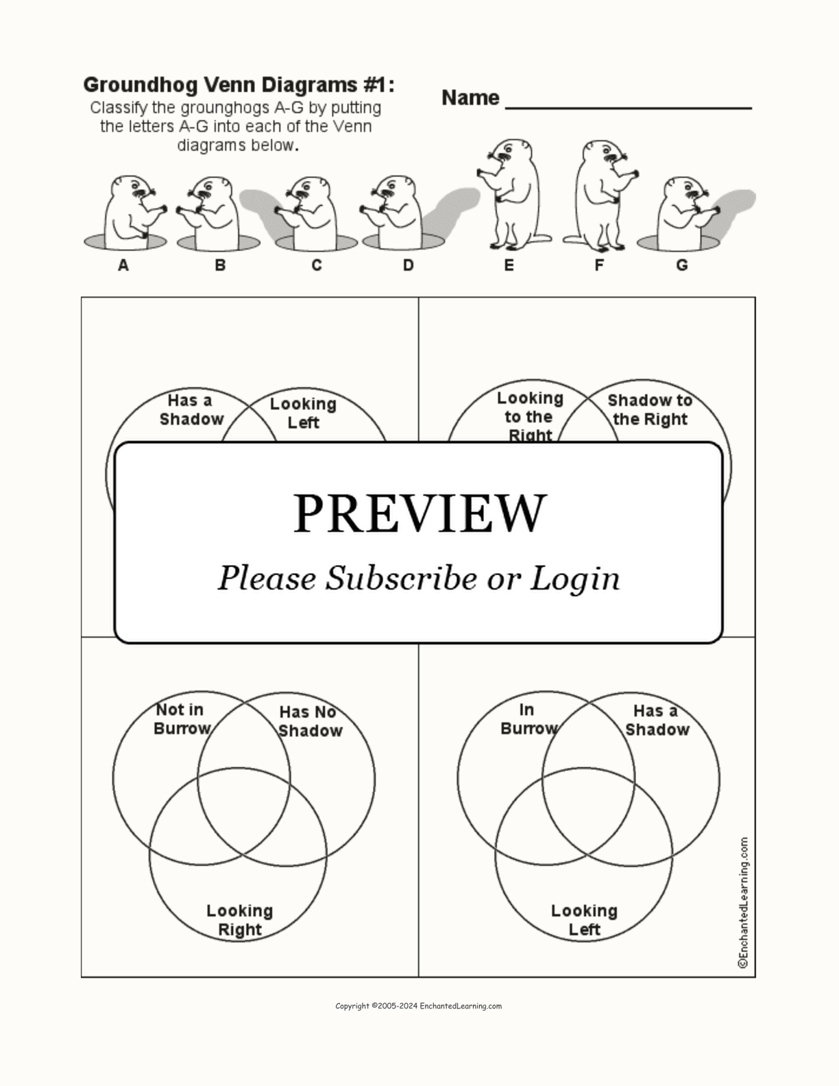 Groundhog Venn Diagrams #1 interactive worksheet page 1