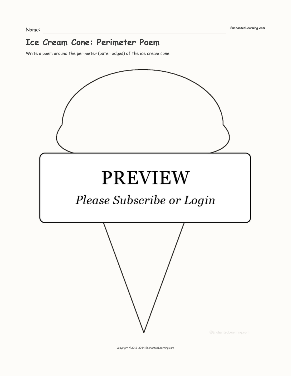 Ice Cream Cone: Perimeter Poem interactive worksheet page 1