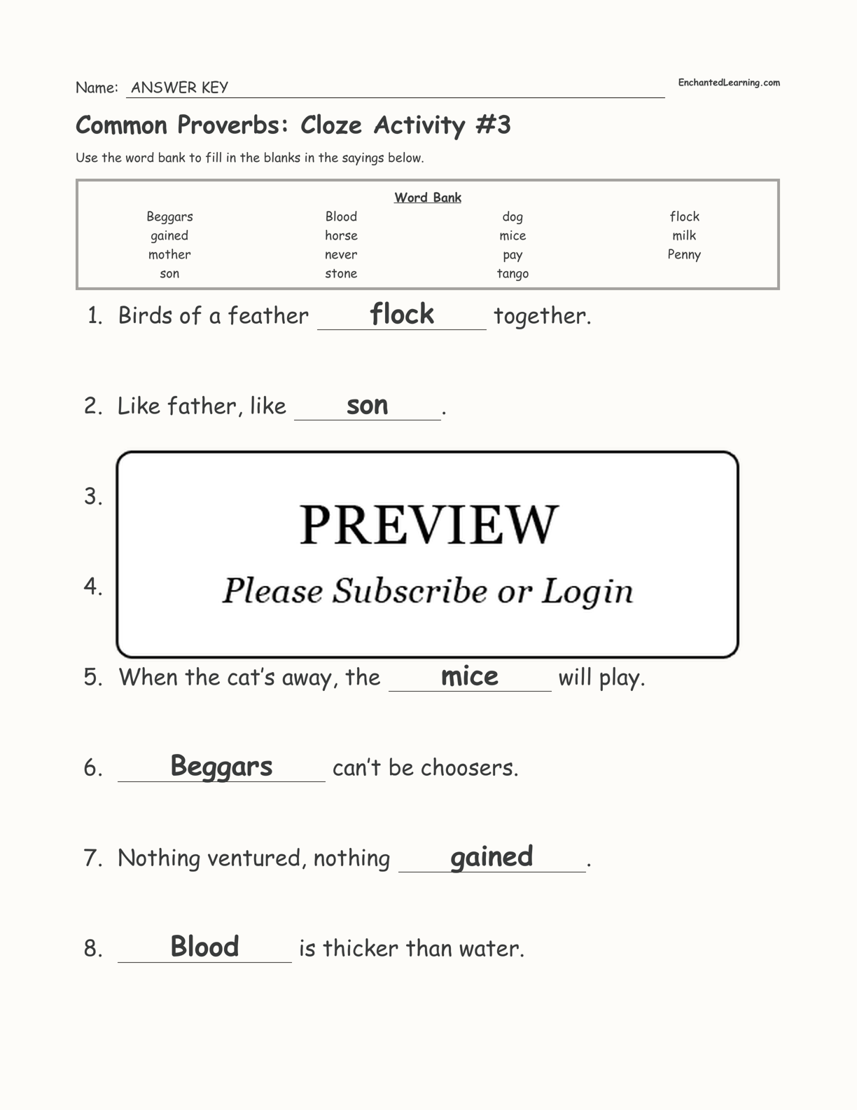 Common Proverbs: Cloze Activity #3 interactive worksheet page 3